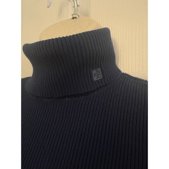Y2K Lauren Ralph Lauren Navy Blue Ribbed Turtleneck Sweater. Size Large - Picture 5 of 5